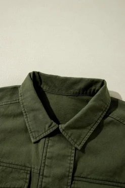 Sale Dear-Lover Snap Button Zipper Tight Waist Collared Jacket Moss Green