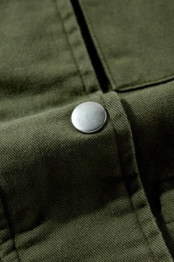 Sale Dear-Lover Snap Button Zipper Tight Waist Collared Jacket Moss Green