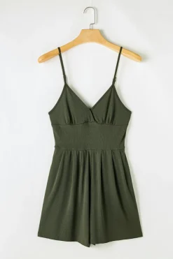 Online Dear-Lover Spaghetti Straps Cinched Waist Ribbed Romper Moss Green