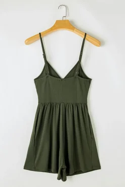 Online Dear-Lover Spaghetti Straps Cinched Waist Ribbed Romper Moss Green