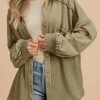 Fashion Dear-Lover Waffle Knit Patchwork Buttoned Oversized Shacket Moss Green