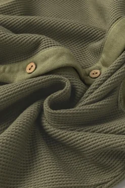 Clearance Dear-Lover Waffle Knit Patchwork Exposed Seam Loose Shacket Moss Green