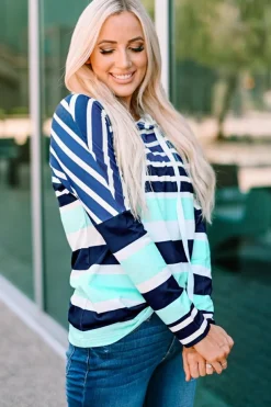 Fashion Dear-Lover Multi d Drawstring Long Sleeve Hoodie Stripe