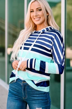 Fashion Dear-Lover Multi d Drawstring Long Sleeve Hoodie Stripe