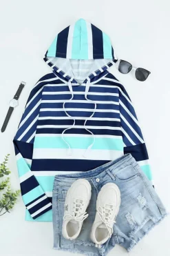 Fashion Dear-Lover Multi d Drawstring Long Sleeve Hoodie Stripe