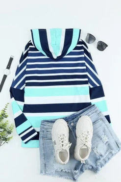 Fashion Dear-Lover Multi d Drawstring Long Sleeve Hoodie Stripe