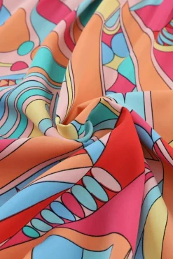 Online Dear-Lover Abstract Geometry Print Half Puff Sleeve Loose Shirt Multicolor