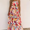 Online Dear-Lover Abstract Print Striped Trim Maxi Sundress Multicolor