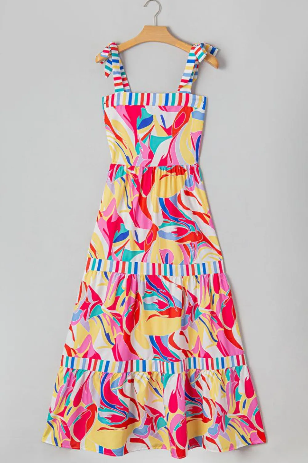Online Dear-Lover Abstract Print Striped Trim Maxi Sundress Multicolor