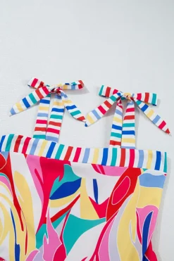 Online Dear-Lover Abstract Print Striped Trim Maxi Sundress Multicolor