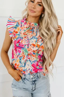 Online Dear-Lover Abstract Striped Patchwork Ruffled Short Sleeve Blouse Multicolor
