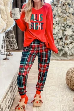 Outlet Dear-Lover ALL IS BRIGHT Graphic Christmas Plaid Pajamas Set Multicolor