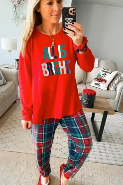 Outlet Dear-Lover ALL IS BRIGHT Graphic Christmas Plaid Pajamas Set Multicolor