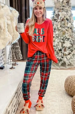 Outlet Dear-Lover ALL IS BRIGHT Graphic Christmas Plaid Pajamas Set Multicolor
