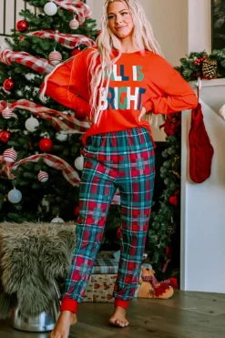 Outlet Dear-Lover ALL IS BRIGHT Graphic Christmas Plaid Pajamas Set Multicolor