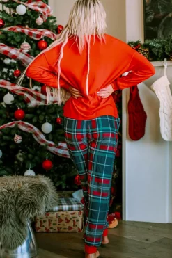 Outlet Dear-Lover ALL IS BRIGHT Graphic Christmas Plaid Pajamas Set Multicolor