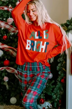 Outlet Dear-Lover ALL IS BRIGHT Graphic Christmas Plaid Pajamas Set Multicolor