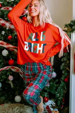 Outlet Dear-Lover ALL IS BRIGHT Graphic Christmas Plaid Pajamas Set Multicolor
