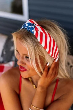 Outlet Dear-Lover American Flag Bow Knot Wide Headband Multicolor