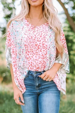 Best Dear-Lover Animal Floral Mix Print Cape Top Multicolor