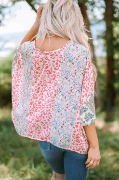 Best Dear-Lover Animal Floral Mix Print Cape Top Multicolor