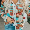Sale Dear-Lover Aztec Print Buttoned Pocket Chest Long Sleeve Shirt Multicolor