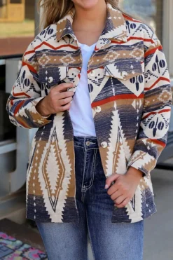 Clearance Dear-Lover Aztec Print Button-Up Oversized Jacket Multicolor