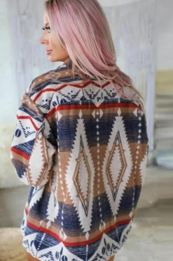 Clearance Dear-Lover Aztec Print Button-Up Oversized Jacket Multicolor