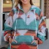 Discount Dear-Lover Aztec Print Zipped Split Neck Hoodie Multicolor
