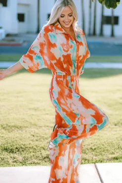 Hot Dear-Lover Bohemian Tie Dye Pleated Shirt Collar Loose Jumpsuit Multicolor