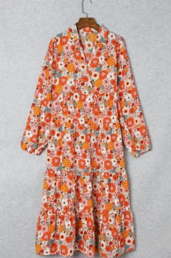 Discount Dear-Lover Boho Floral Collared Long Sleeve Ruffled Dress Multicolor