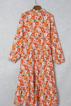 Discount Dear-Lover Boho Floral Collared Long Sleeve Ruffled Dress Multicolor