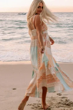 Outlet Dear-Lover Boho Patchwork Print Square Neck Sundress Multicolor