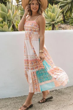 Outlet Dear-Lover Boho Patchwork Print Square Neck Sundress Multicolor