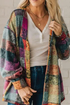 Hot Dear-Lover Brushed Checked Western Buttoned Jacket Multicolor