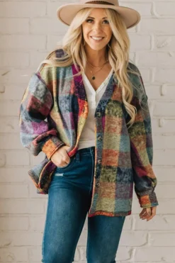 Hot Dear-Lover Brushed Checked Western Buttoned Jacket Multicolor