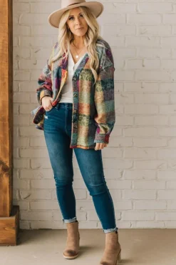 Hot Dear-Lover Brushed Checked Western Buttoned Jacket Multicolor