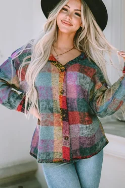 Hot Dear-Lover Brushed Checked Western Buttoned Jacket Multicolor