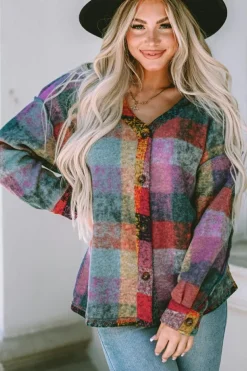 Hot Dear-Lover Brushed Checked Western Buttoned Jacket Multicolor