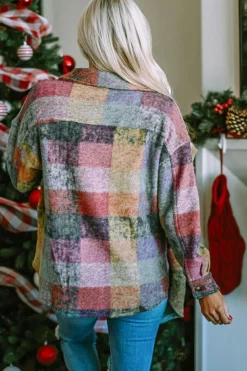 Discount Dear-Lover Brushed Plaid Pocketed Oversize Shacket Multicolor