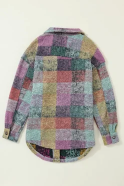 Discount Dear-Lover Brushed Plaid Pocketed Oversize Shacket Multicolor