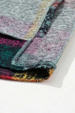 Fashion Dear-Lover Brushed Plaid Buttoned Pullover Oversized Hoodie Multicolor