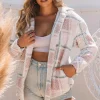 Best Dear-Lover Checker Print Turn Down Collar Sherpa Shacket Multicolor