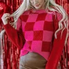Sale Dear-Lover Checkered Pattern Heart Detail Textured Sweater Multicolor