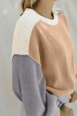 Discount Dear-Lover Color Block Patchwork Baggy Sweater Multicolor