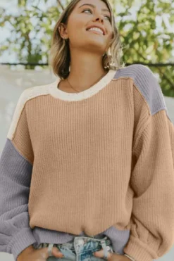 Discount Dear-Lover Color Block Patchwork Baggy Sweater Multicolor