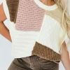 Hot Dear-Lover Colorblock Mix Textured Sweater Tee Multicolor