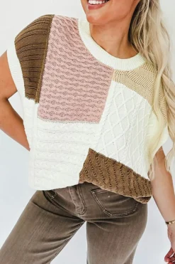 Hot Dear-Lover Colorblock Mix Textured Sweater Tee Multicolor