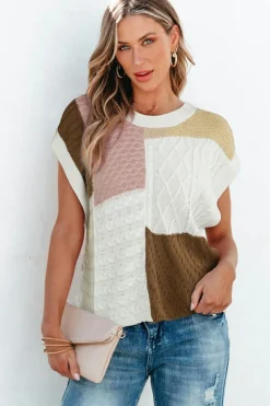 Hot Dear-Lover Colorblock Mix Textured Sweater Tee Multicolor