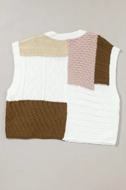 Hot Dear-Lover Colorblock Mix Textured Sweater Tee Multicolor
